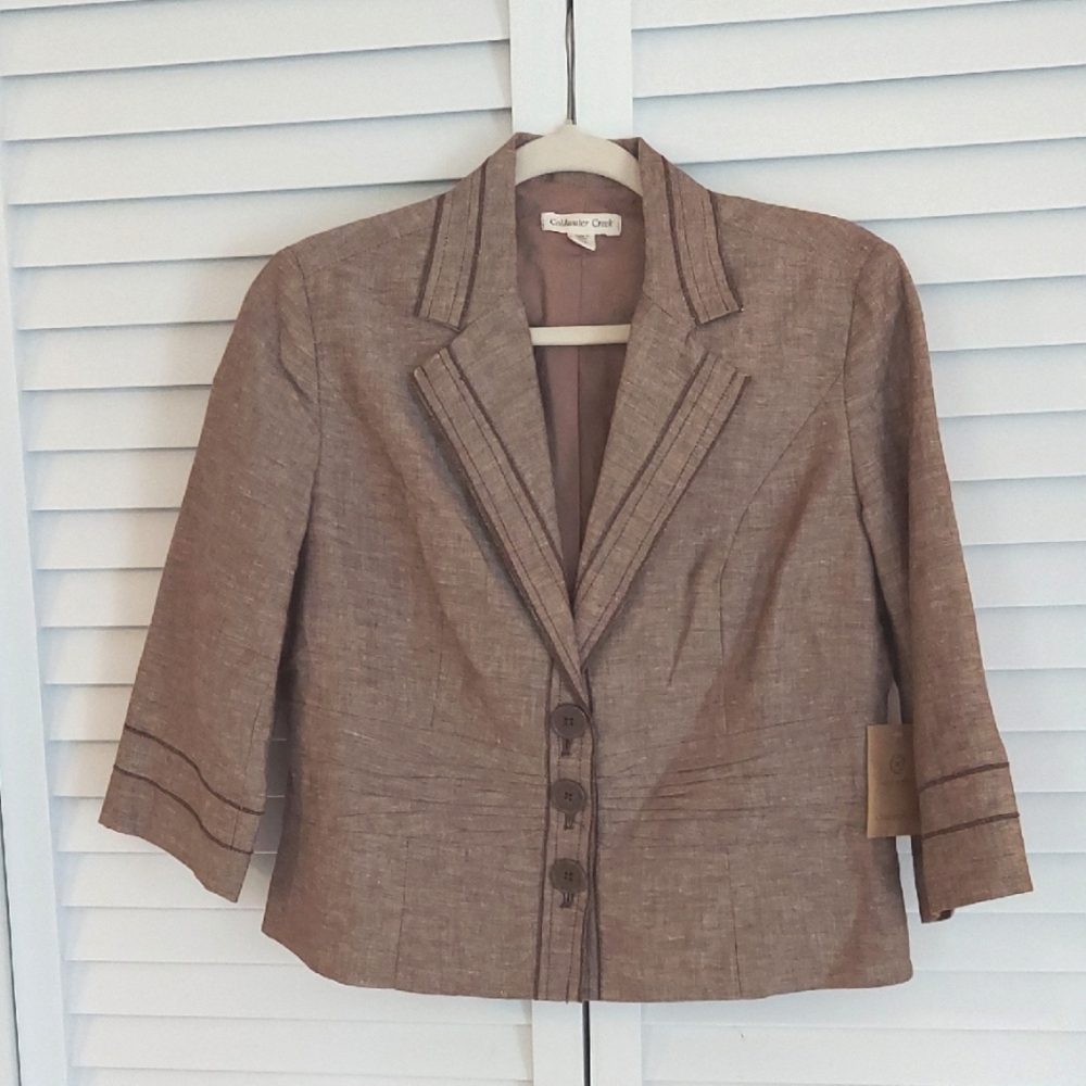 Coldwater Creek Jacket, Size 10P, Taupe, Linen & Cotton,‎ Buttons, Tagged, New!